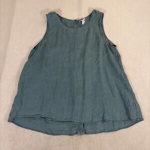 Sigrid Olsen 100% Linen Green Sleeveless Tank Top XL Buttons Up the Back Charity